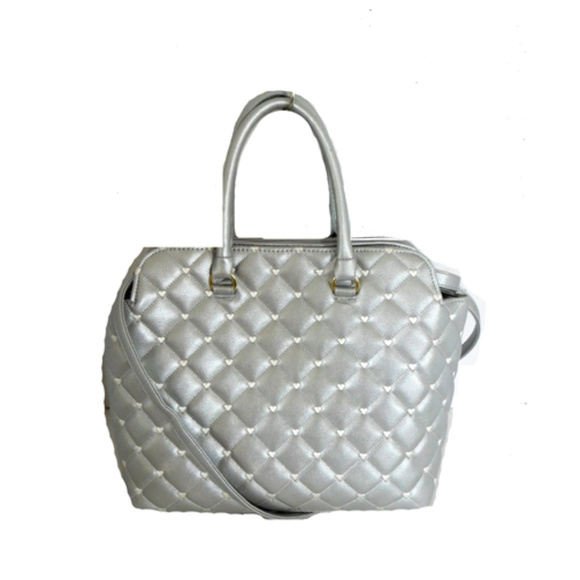 BETSEY JOHNSON DUAL ENTRY SILVER CROSSBODY SATCHEL - Picture 3 of 6